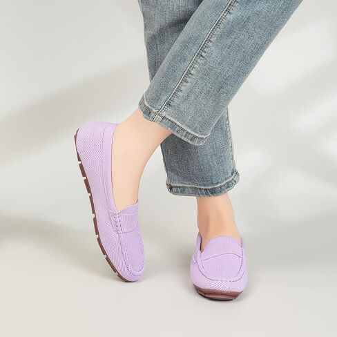 Women's Lightweight Knitted Loafers Casual Flat Shoes Comfortable Boat Shoes Flat Bottomed Breathable Shoes-Purple-8.5 in Kuwait