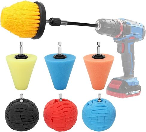 Linkstyle 8PCS Wheel Polishing Pads Kit for Drill, Foam Buffing Cone, Sponge Polishing Ball, with 1/4" Hex Extension Holder & Cleaning Brush for Car Rim, Wheel Hub, Motorcycle, Aluminum,Metal in Kuwait