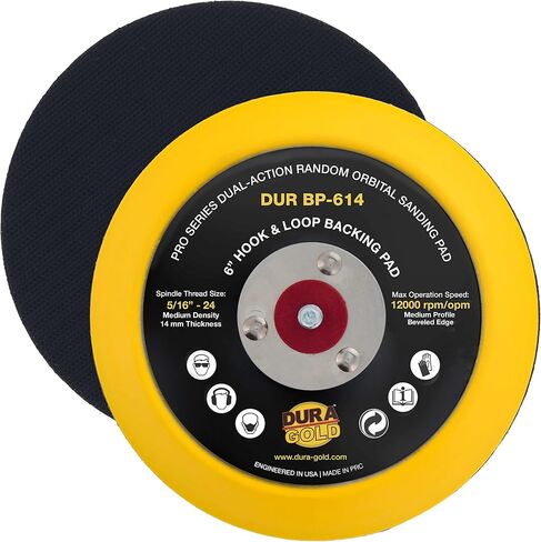 Dura-Gold Pro Series 6" Hook & Loop DA Backing Plate Pad - 14mm Thick Medium Profile Edge, Dual-Action Random Orbital Sanding Pad, 5/16" - 24 Threads - for Sander Polisher Auto Woodworking Sandpaper in Kuwait