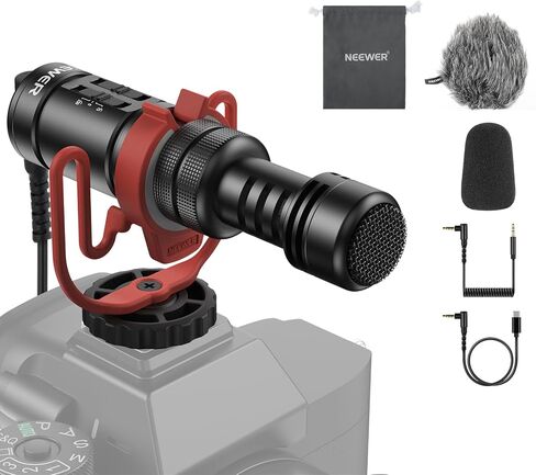 NEEWER VM10 Plug & Play Vlog Microphone for Camera, Mini Supercardioid Mic | 20-20KHz, Compatible with Sony Canon Nikon iPhone Samsung Android Tablet Mac, 3.5mm TRS, USB C OTG, Shock Mount, Windscreen in Kuwait
