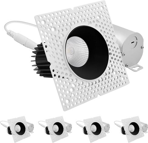 LUXRITE 3-Inch LED Trimless Recessed Spotlight with Black Reflector Trim Replacement 15W 1100LM 2700K-5000K, 60° Beam Angle, Dimmable, Push-n-Lock, CRI90, Damp & IC Rated, ETL White + Black (4 Pack) in Saudi Arabia