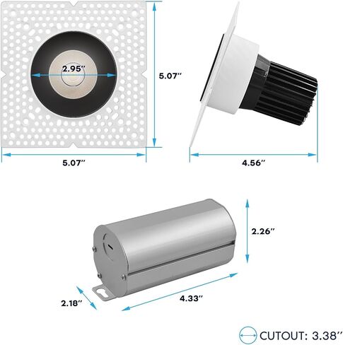 LUXRITE 3-Inch LED Trimless Recessed Spotlight with Black Reflector Trim Replacement 15W 1100LM 2700K-5000K, 60° Beam Angle, Dimmable, Push-n-Lock, CRI90, Damp & IC Rated, ETL White + Black (4 Pack) in Saudi Arabia