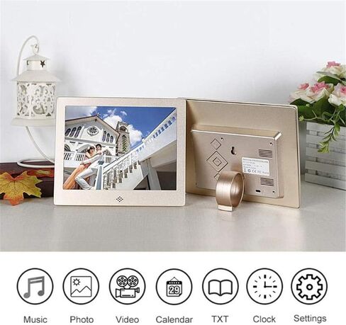 Metal Digital Photo Frame 10 Inch 1024 600 IPS Display with Music MP3 Calendar, Alarm Clock, USB and SD Card Slots and Remote Control, Wall Mounted, Metalsilver (Localgold) in Kuwait
