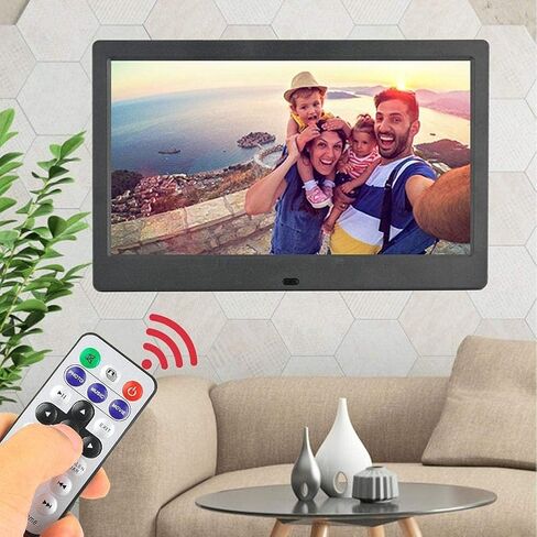 10Inch Digital Photo Frame, 1024 * 600 16:9 Tft Digital Screen, Wireless Remote Control Photo Frame, Support - Memmory Card/U Disk 32Gb, Av/Mp4/Mp3/Jpg/Jpeg, Clock/Calendar, (Black) (Black) in Kuwait