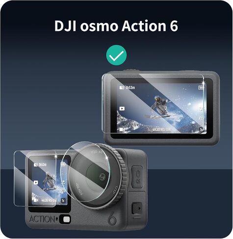 3+3+3-Pack Screen Protector & Lens Protector for DJI osmo Action 6 Camera[Back+Lens+Front], Tempered Glass Film, Impact-Protection, HD, Anti-Shatter, Anti-Scratch, 9H Hardness, Case Friendly, Bubble Free in Kuwait