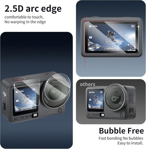3+3+3-Pack Screen Protector & Lens Protector for DJI osmo Action 6 Camera[Back+Lens+Front], Tempered Glass Film, Impact-Protection, HD, Anti-Shatter, Anti-Scratch, 9H Hardness, Case Friendly, Bubble Free in Kuwait