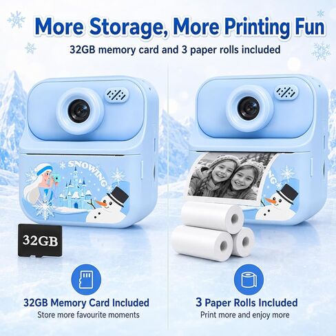 Frozen Kids Camera Instant Print Frozen Toys for Girls,1080P HD Dual-Lens Selfie Digital Camera with Print Paper & 32GB SD Card Christmas Birthday Gifts Toys for Girls Age 5-16 Years Old in Kuwait