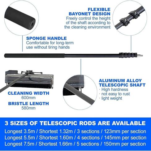 60Cm Solar Panel Cleaning Brush with Telescopic Pole, 7.5M Outdoor Power Washing Tool, Efficient Solar Photovoltaic Panel Roller Cleaner for Easy Maintenance,3.5M in Kuwait