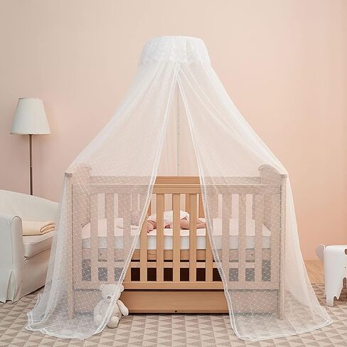 Baby Bed Canopy with Adjustable Clip-on Stand Baby Crib Cot Net Tent Hanging Dome Curtain Netting See Through Mesh Bed Cover Net Stand Rod in Kuwait