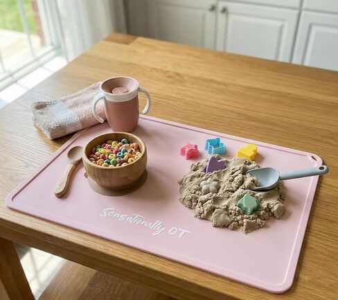 Premium Silicone Placemat for Toddlers - Non-Slip, Easy Clean Design, Kids Placemats for Dinning Table, Sensory Play, Portable, Perfect Mess-Free Mealtime & Playtime (Pink) in Kuwait