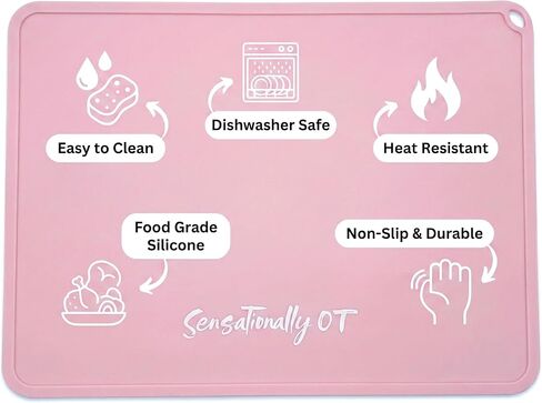 Premium Silicone Placemat for Toddlers - Non-Slip, Easy Clean Design, Kids Placemats for Dinning Table, Sensory Play, Portable, Perfect Mess-Free Mealtime & Playtime (Pink) in Kuwait