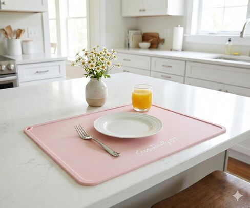 Premium Silicone Placemat for Toddlers - Non-Slip, Easy Clean Design, Kids Placemats for Dinning Table, Sensory Play, Portable, Perfect Mess-Free Mealtime & Playtime (Pink) in Kuwait