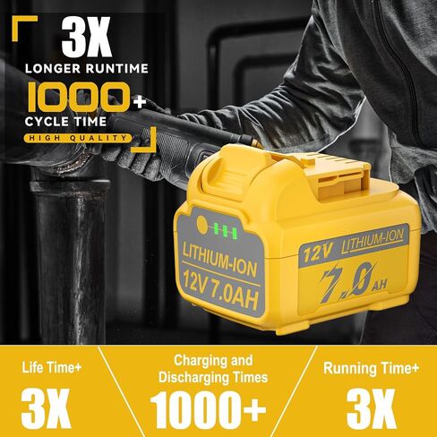 2Packs Upgraded 7000mAh Replacement for Dewalt 12V Battery Li-ion DCB120, DCB126, DCB121, DCB122, DCB123, DCB124, DCB124-XJ, DCB127 Compatible with Dewalt 12 Volt max Cordless Power Tools in Kuwait