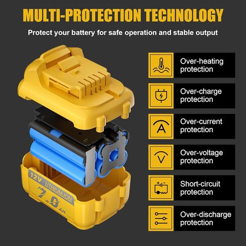 2Packs Upgraded 7000mAh Replacement for Dewalt 12V Battery Li-ion DCB120, DCB126, DCB121, DCB122, DCB123, DCB124, DCB124-XJ, DCB127 Compatible with Dewalt 12 Volt max Cordless Power Tools in Kuwait
