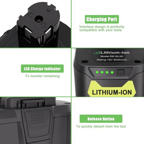 2 Packs 6.0Ah 18V Batteries Replacement for Ryobi 18V Battery | Replacement for Ryobi One+ Plus 18V Battery P197 P190 P102 P103 P104 P108 pbp006 Cordless Tool Battery, High Performance in Kuwait