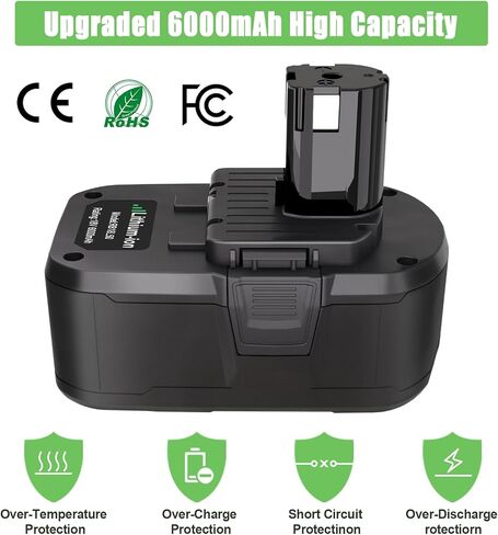 2 Packs 6.0Ah 18V Batteries Replacement for Ryobi 18V Battery | Replacement for Ryobi One+ Plus 18V Battery P197 P190 P102 P103 P104 P108 pbp006 Cordless Tool Battery, High Performance in Kuwait