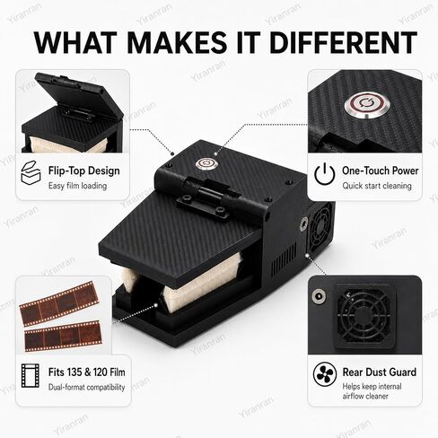 Electric Film Anti-Static Dust Remover, 135/120 Negative Cleaning Brush, Ionizer-Assisted Airflow and Four Brushes, Built-in Plasma Static Eliminator, for Black & White Negatives, Slide Film in Kuwait