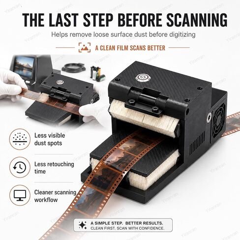 Electric Film Anti-Static Dust Remover, 135/120 Negative Cleaning Brush, Ionizer-Assisted Airflow and Four Brushes, Built-in Plasma Static Eliminator, for Black & White Negatives, Slide Film in Kuwait
