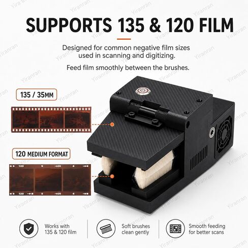 Electric Film Anti-Static Dust Remover, 135/120 Negative Cleaning Brush, Ionizer-Assisted Airflow and Four Brushes, Built-in Plasma Static Eliminator, for Black & White Negatives, Slide Film in Kuwait