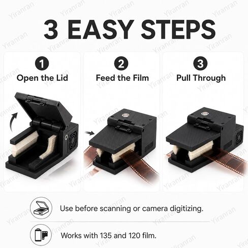 Electric Film Anti-Static Dust Remover, 135/120 Negative Cleaning Brush, Ionizer-Assisted Airflow and Four Brushes, Built-in Plasma Static Eliminator, for Black & White Negatives, Slide Film in Kuwait