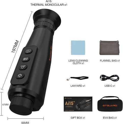 Thermal Monoculars, 384x288 Ai15 Thermal Imaging Monoculars 1.43" Large AMOLED Display Night Vision Monocular for Hunting in Kuwait
