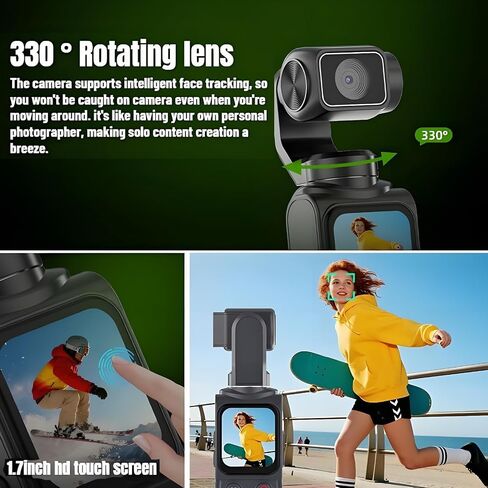 4K Handheld Camera with WiFi,Outdoor Pocket Gimbal Vlogging Camera,330° Rotating Lens Handheld Camcorder,64MP Fast Focusing Face Tracking,3-Axis Stabilizer for Vloggers and YouTube (WHITE-128G) in Kuwait