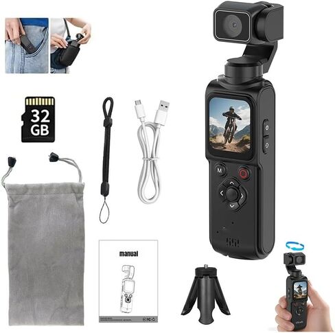 4K Handheld Vlogging Camera with WiFi—Outdoor Pocket Gimbal Camera,Handheld Video Camcorder with Audio & Video Recording, 330 Rotating Lens,Fast Focusing,Tracking for Travel and vlog (wht,128g) in Kuwait