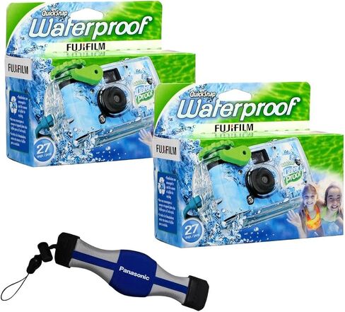 Fujifilm 2-Pack QuickSnap 800 Waterproof 35mm One-Time-Use Disposable Camera, 27 Exposures with Panasonic Floating Camera Strap, 7025227 in Kuwait