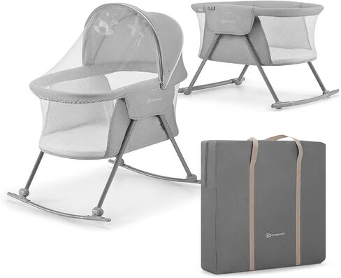Kinderkraft LOVI Travel Bassinet for Baby, Portable Folding Baby Bed with Built-in Mosquito net, Adjustable Hood and an Additional Cradle Function, Beige in Kuwait