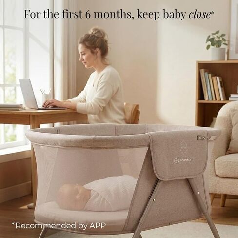 Kinderkraft LOVI Travel Bassinet for Baby, Portable Folding Baby Bed with Built-in Mosquito net, Adjustable Hood and an Additional Cradle Function, Beige in Kuwait