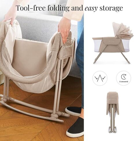 Kinderkraft LOVI Travel Bassinet for Baby, Portable Folding Baby Bed with Built-in Mosquito net, Adjustable Hood and an Additional Cradle Function, Beige in Kuwait