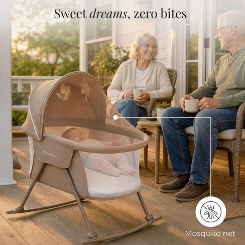 Kinderkraft LOVI Travel Bassinet for Baby, Portable Folding Baby Bed with Built-in Mosquito net, Adjustable Hood and an Additional Cradle Function, Beige in Kuwait