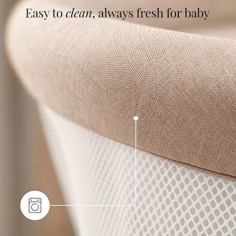 Kinderkraft LOVI Travel Bassinet for Baby, Portable Folding Baby Bed with Built-in Mosquito net, Adjustable Hood and an Additional Cradle Function, Beige in Kuwait