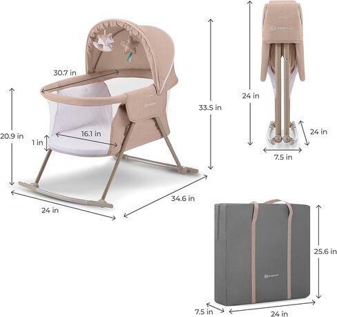 Kinderkraft LOVI Travel Bassinet for Baby, Portable Folding Baby Bed with Built-in Mosquito net, Adjustable Hood and an Additional Cradle Function, Beige in Kuwait