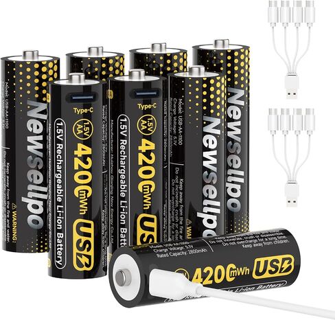 4200mWh Rechargeable Lithium AA Batteries 4 Pack with Charging Cable, 1.5V High Capacity USB-C Double A Li-ion Battery for Blink Outdoor Camera, Remote Controls, Flashlights, Toys in Kuwait