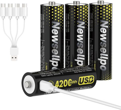 4200mWh Rechargeable Lithium AA Batteries 4 Pack with Charging Cable, 1.5V High Capacity USB-C Double A Li-ion Battery for Blink Outdoor Camera, Remote Controls, Flashlights, Toys in Saudi Arabia