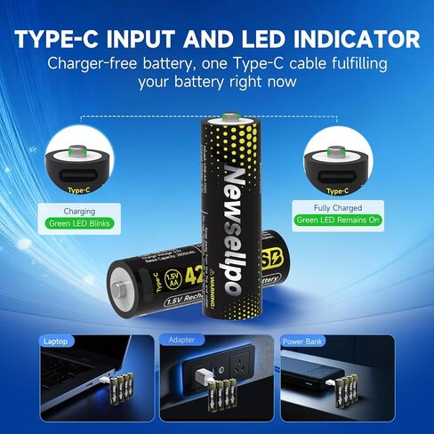 4200mWh Rechargeable Lithium AA Batteries 4 Pack with Charging Cable, 1.5V High Capacity USB-C Double A Li-ion Battery for Blink Outdoor Camera, Remote Controls, Flashlights, Toys in Saudi Arabia