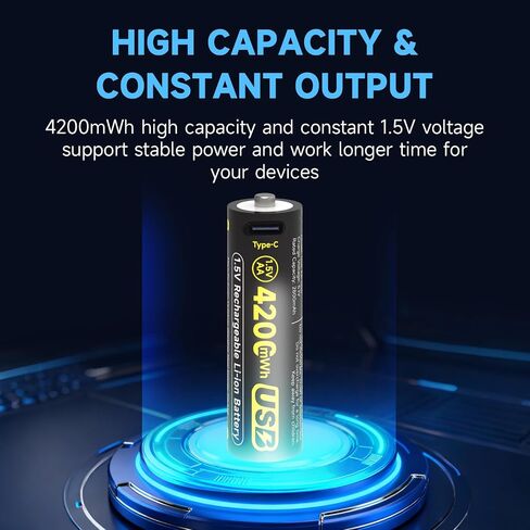 4200mWh Rechargeable Lithium AA Batteries 4 Pack with Charging Cable, 1.5V High Capacity USB-C Double A Li-ion Battery for Blink Outdoor Camera, Remote Controls, Flashlights, Toys in Saudi Arabia