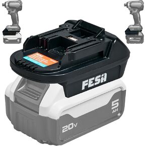 FESA DeWalt/Milwaukee to Makita Compatible Battery Adapter | Convert 18V Milwaukee/20V Dewalt Batteries to Use with Makita 18V Power Tools - 1 USB Type-A Charging Port (DM18M) in Kuwait