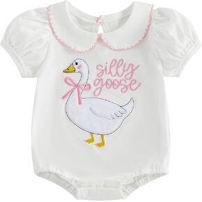 Baby Girl Summer One Silly Goose First Birthday Bubble Romper Doll Collar Bodysuit Cute Newborn Coming Home Outfit in Saudi Arabia