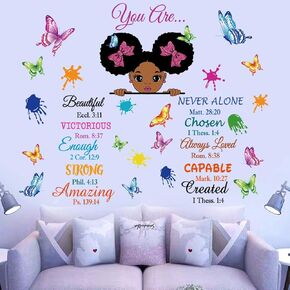 Inspirational Wall Decals Black Girl Religious Stickers Positive Saying African American You are Beautiful Nursery Decor African American Bedroom Art, Positive Afro Kid Teen Room Home Decor in Kuwait