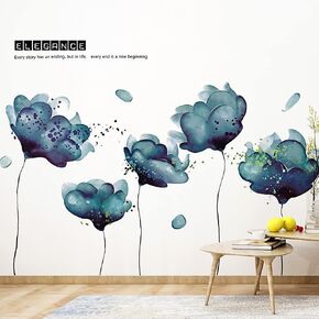 RW-2003 Removeable 3D Blue Dream Flower Wall Stickers DIY Home Wall Decoration Art Decor Wall Decal Peel and Stick Murals for Girls Kids Babys Bedroom Living Room Offices Nursery Bathroom Playroom in Saudi Arabia