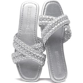 Women's Flat Sandals Summer Sandals Comfortable Slip On Leather Slide Sandals for Women Braided Sandals in Saudi Arabia