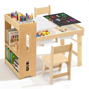 6-in-1 Kids Art Table and Chairs,Sensory Table and 2 Chairs FSC Safe | Height Adjustable Toddler Activity Table with Storage Cabinet & 3 Bins, Graffiti Tabletop Art Desk with Paper Holder 2-8 Gift in Saudi Arabia