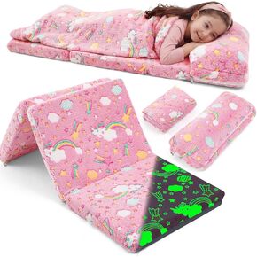 Kids Nap Mat with Pillow and Blanket | Preschool Daycare Foldable Sleeping Bag 2 " Thick Glow in the Dark All in one Floor Mattress for Girl Boys in Saudi Arabia