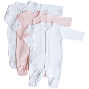 Kitikate Organic Cotton Baby Girls Footed Romper Set, 3-Pack, One-Piece Outfits with Cute Rabbit Prints in Kuwait