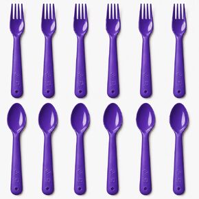 12 Pcs Kids Forks and Spoons, Plastic Kids Utensils Set, Candy | BPA free, Dishwasher Safe, PP Material, Brightly Colored, Easy to Grip, Sized for School Lunch Box, Fits from 2 Years Old in Saudi Arabia