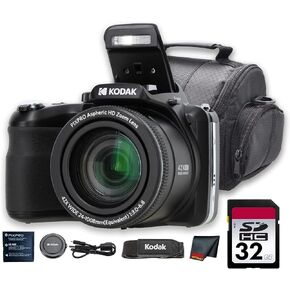 Kodak PIXPRO AZ425 Digital Camera (Black) | 20MP Sensor, 42x Optical Zoom, 24mm Wide-Angle Lens & Optical Image Stabilization | Great for Travel & Everyday Photos (AZ425BK) + 32GB Card + Bag + Cloth in Kuwait
