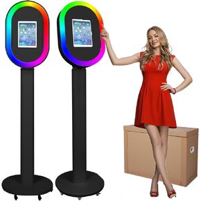Photo Booth Machine for iPad 10.2" 10.9" 11" 12.9", Selfie Station Photobooth,RGB Ring Light,Custom Logo,for Parties Wedding Rental (Black - Honeycomb Box) in Saudi Arabia