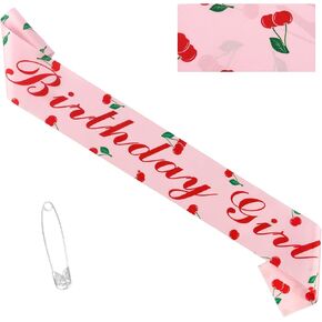 Cherry Birthday Girl Sash - Elegant Pink Satin with Red Foil Party Birthday Sash for Girls, Perfect for Cherry Birthday Party Decorations & Photo Props in Kuwait